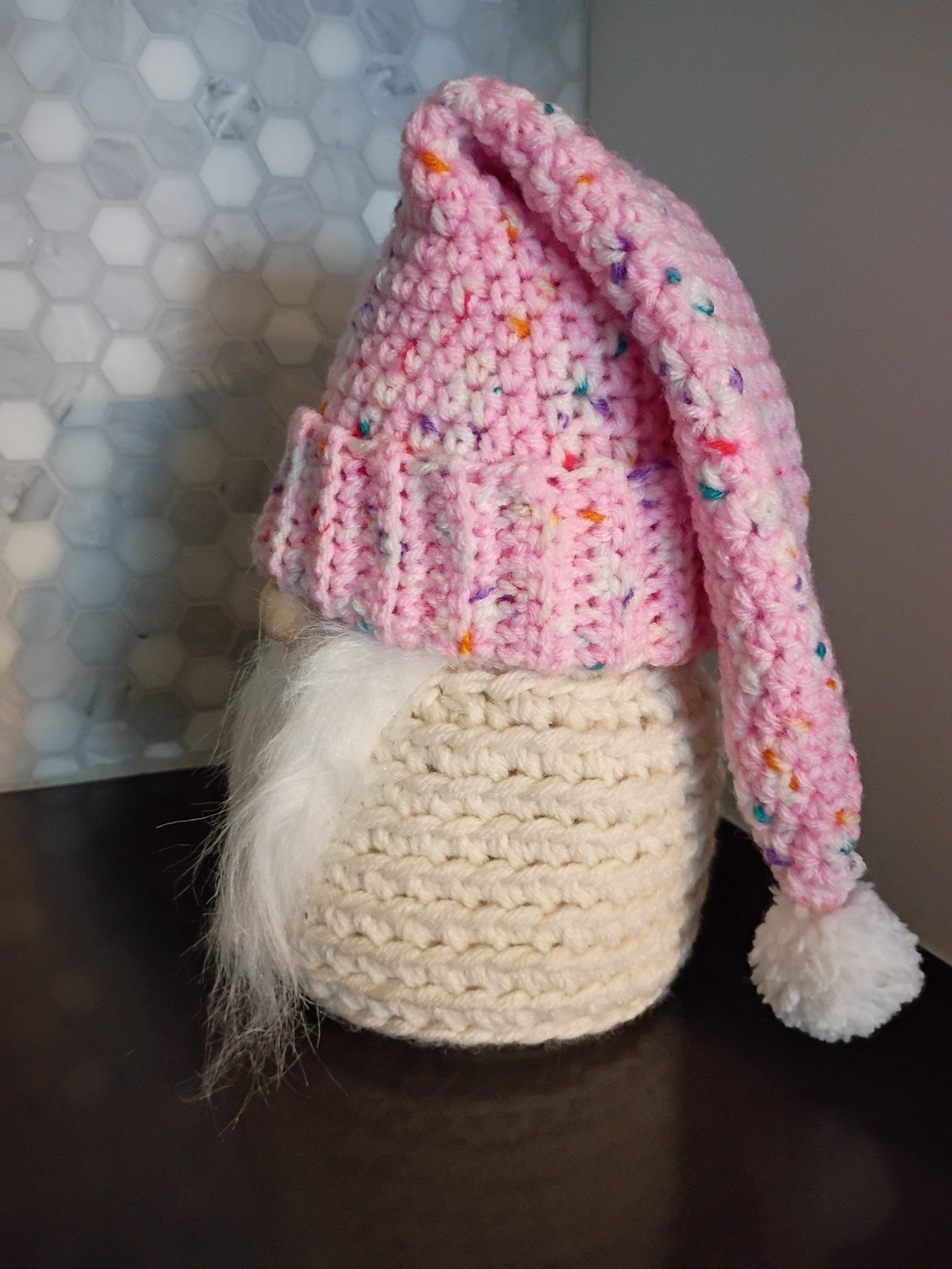 Pink Speckled Crochet Gnome - Picture 2 of 4